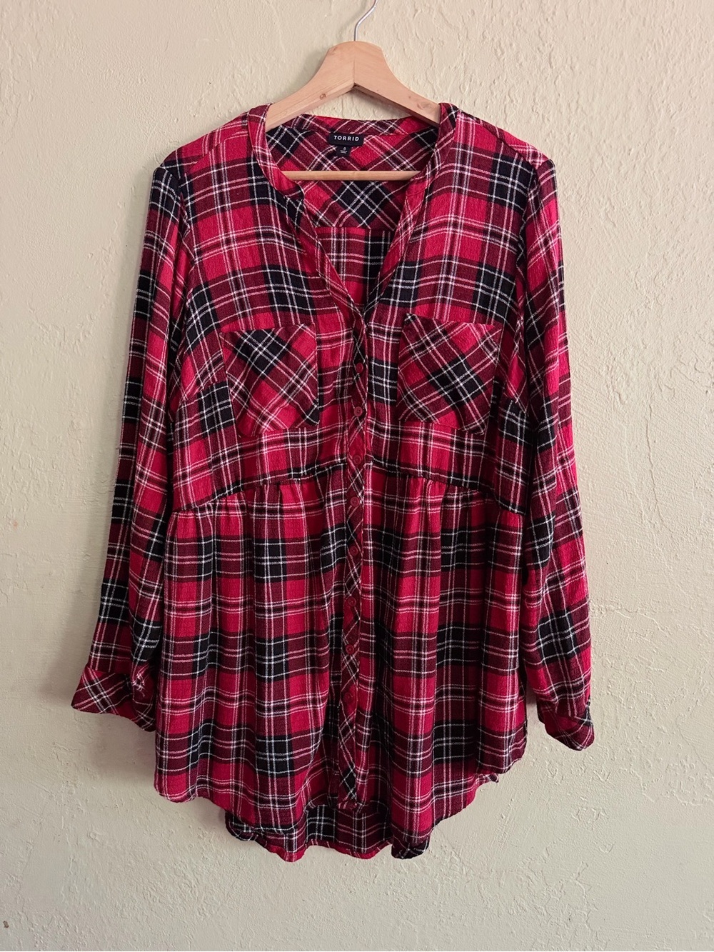 torrid Red and Black Plaid Button-Up Tunic